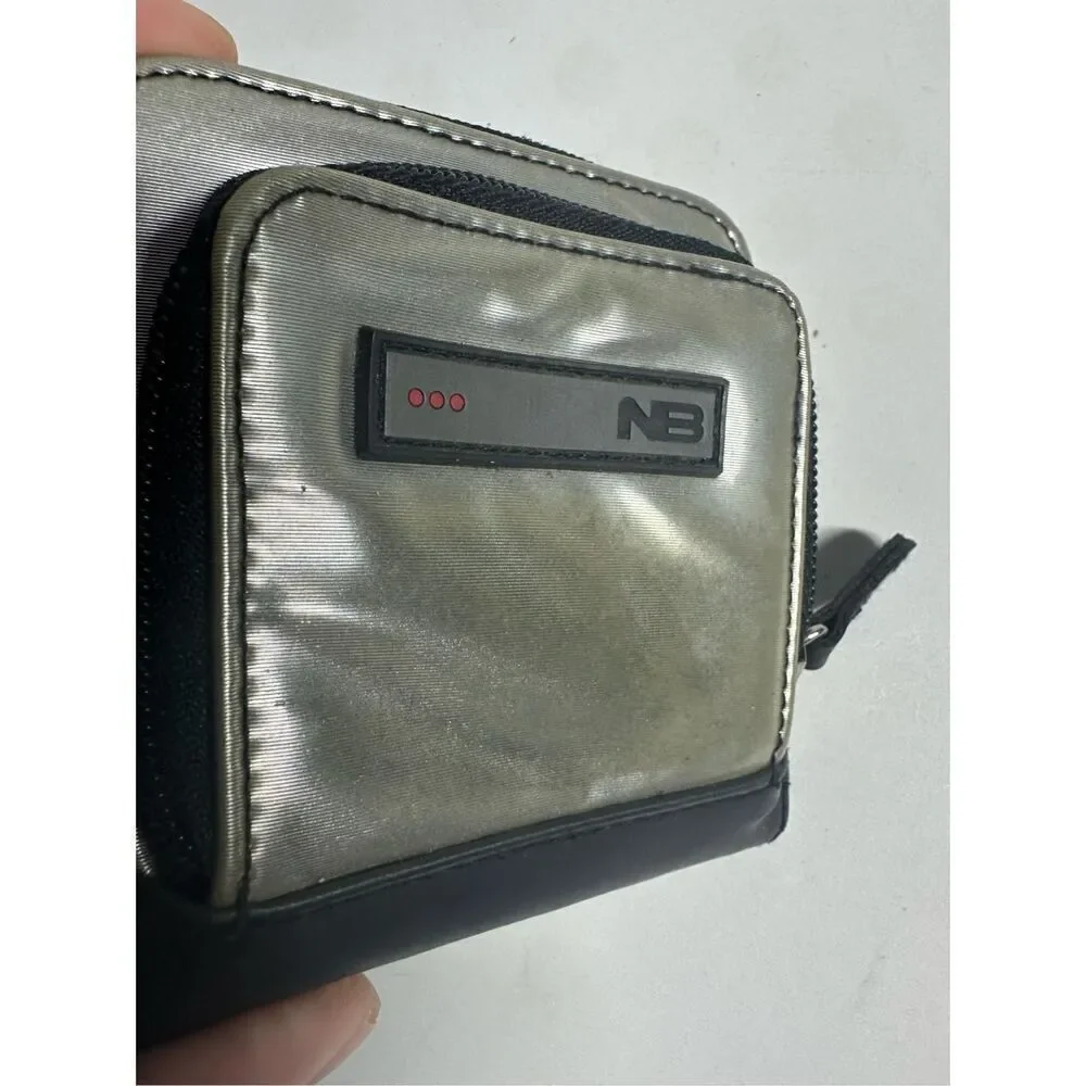 New Balance Men’s Wallet Cardholder ID window Silver Black Canvas Faux Leather